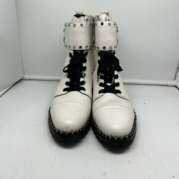 Sam Edelman Boots Womens 8.5 Jennifer Combat White Studded Leather - Picture 5 of 11